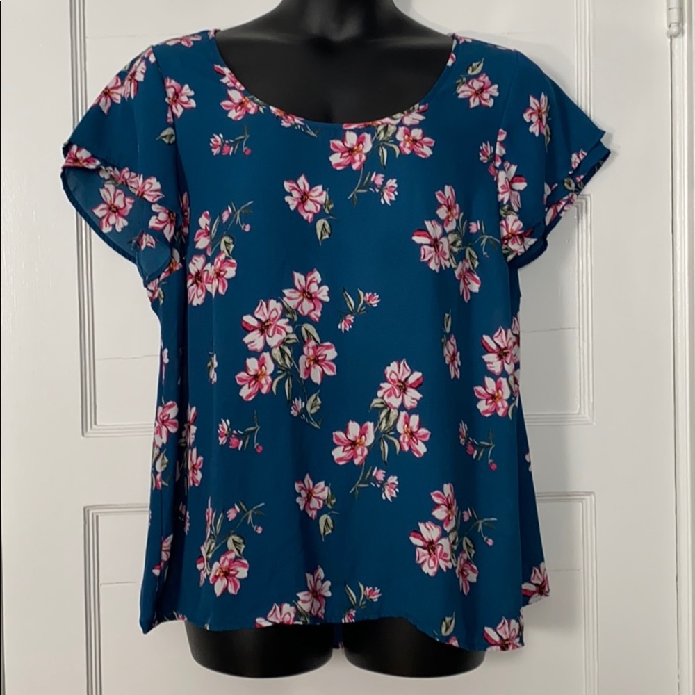 Torrid blue green flowered blouse - plus 1x